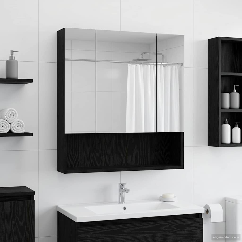 Badkamer spiegelkast Zwart Eiken 60 x 14.5 x 70 cm Bewerkt hout