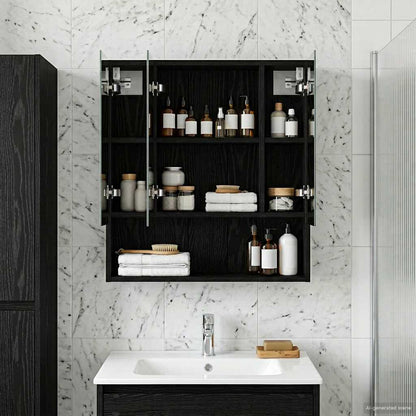 Badkamer spiegelkast Zwart Eiken 60 x 14.5 x 70 cm Bewerkt hout