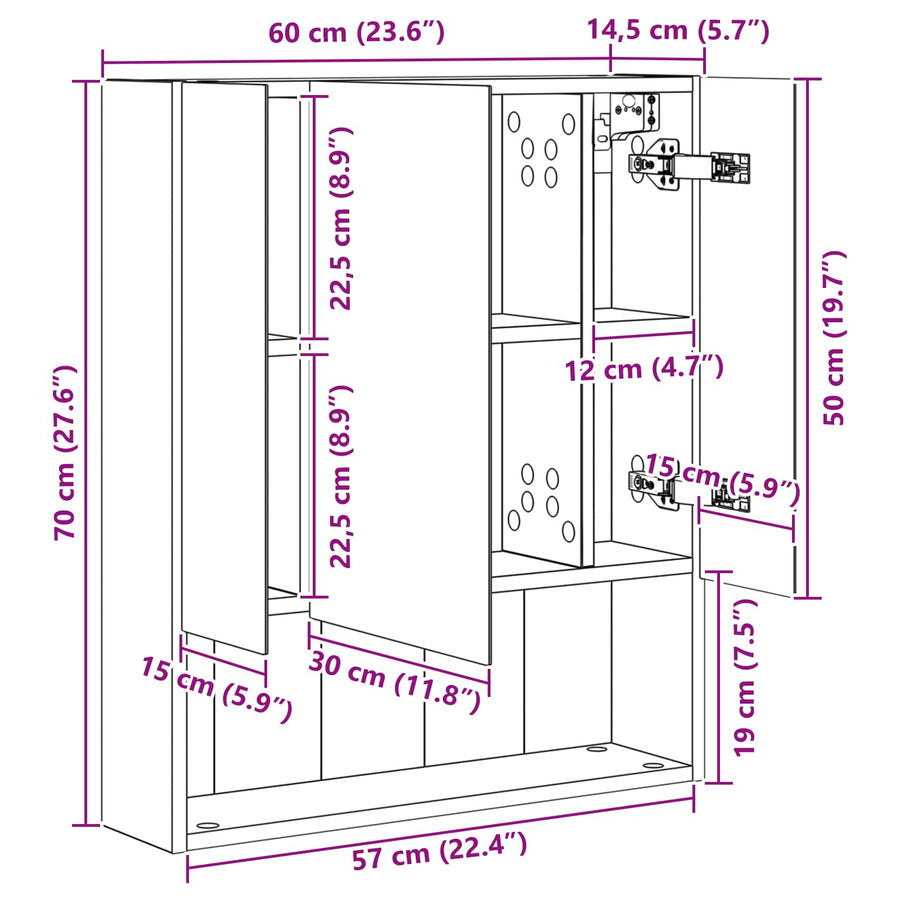 Badkamer spiegelkast met plank Sonoma Eiken 60 x 14.5 x 70 cm