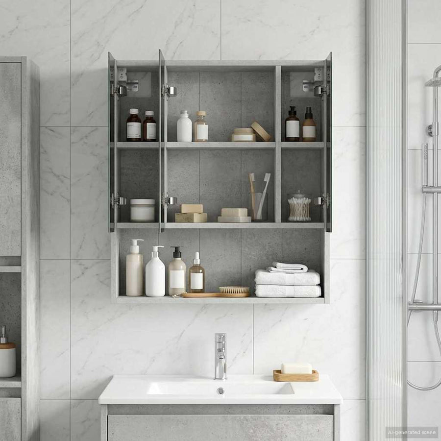 Badkamer spiegelkast Beton Grijs 60 x 14.5 x 70 cm Bewerkt hout