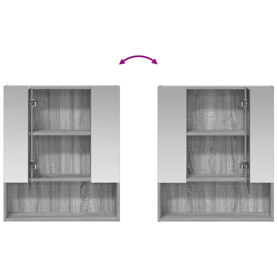 Badkamer spiegelkast met plank Grijs Sonoma 60 x 14.5 x 70 cm
