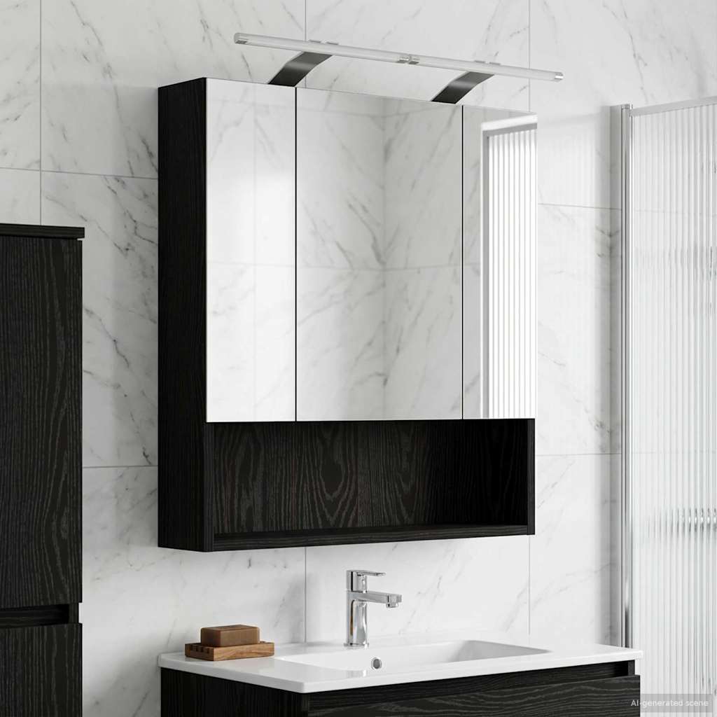 Badkamer spiegelkast Zwart Eiken 60 x 14.5 x 70 cm Bewerkt hout