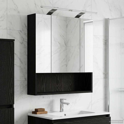 Badkamer spiegelkast Zwart Eiken 60 x 14.5 x 70 cm Bewerkt hout
