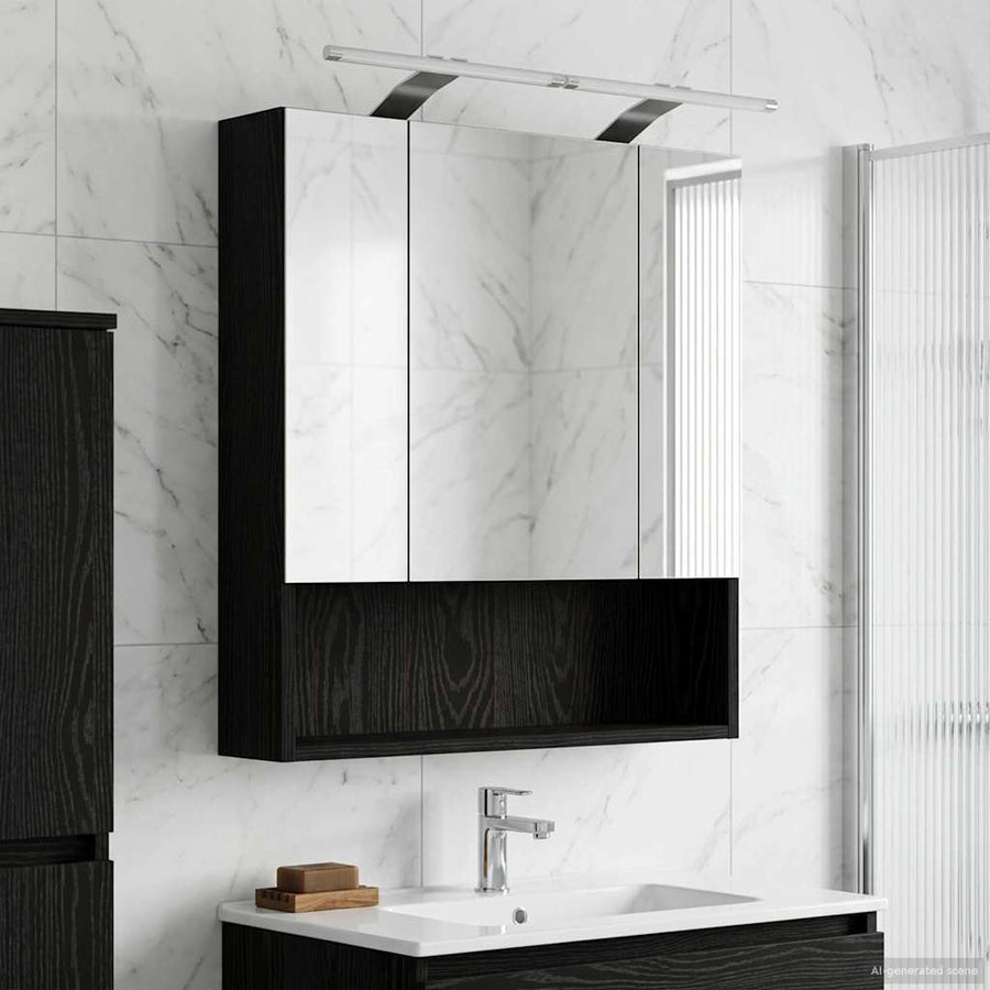 Badkamer spiegelkast Zwart Eiken 60 x 14.5 x 70 cm Bewerkt hout