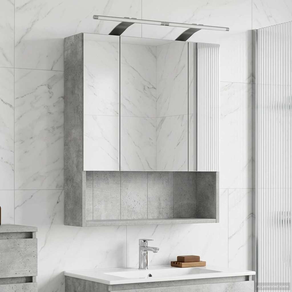 Badkamer spiegelkast Beton Grijs 60 x 14.5 x 70 cm Bewerkt hout