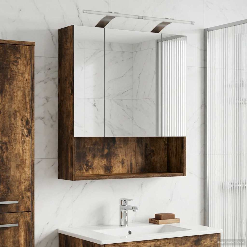 Badkamer spiegelkast met plank Gerookt eiken 60 x 14.5 x 70 cm