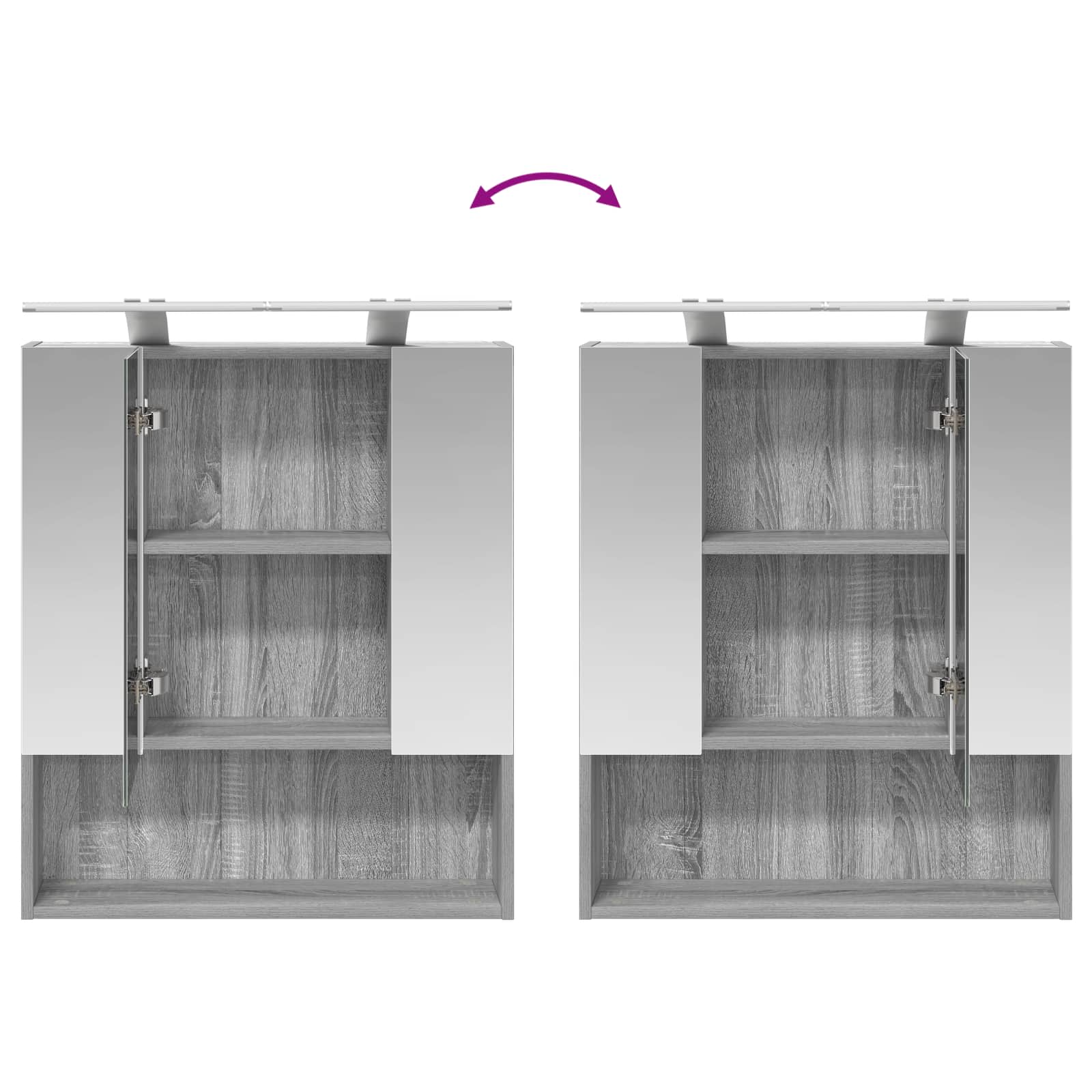 Badkamer spiegelkast met plank Grijs Sonoma 60 x 14.5 x 70 cm