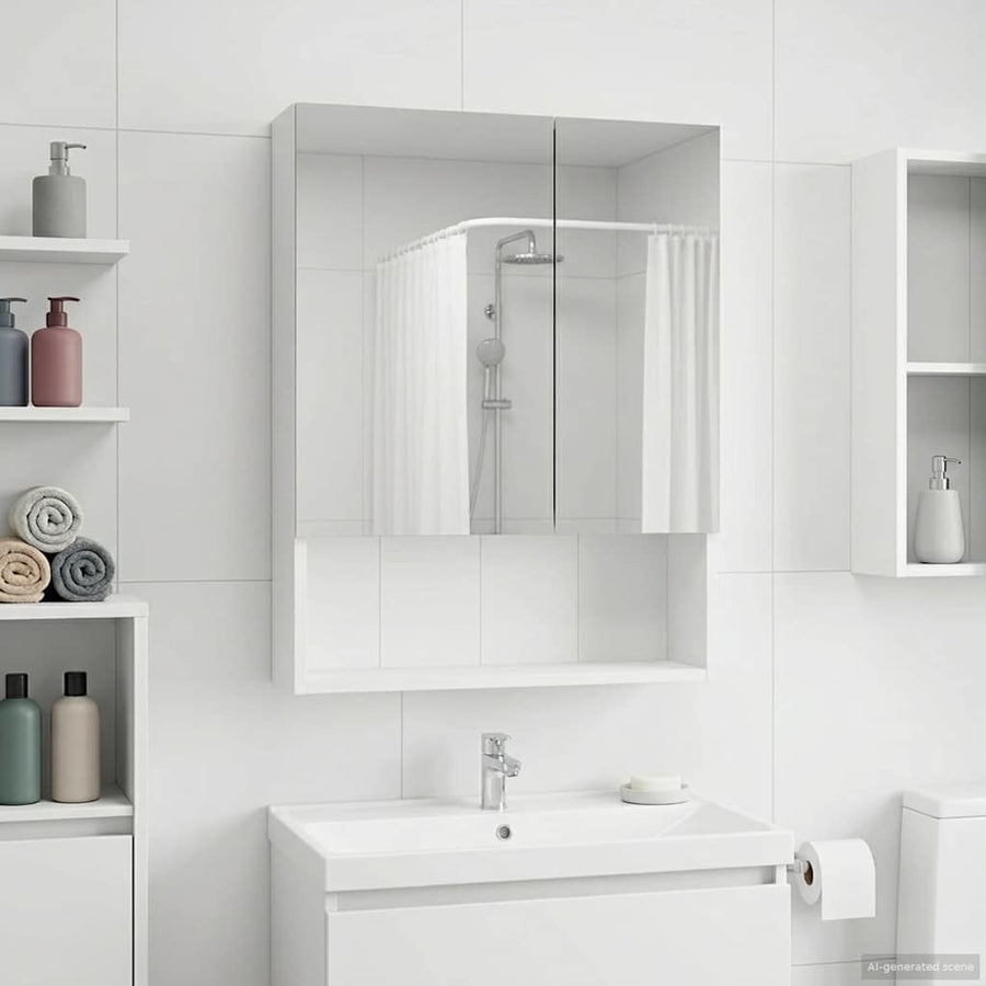 Badkamer spiegelkast Wit 50 x 14,5 x 70 cm Bewerkt hout