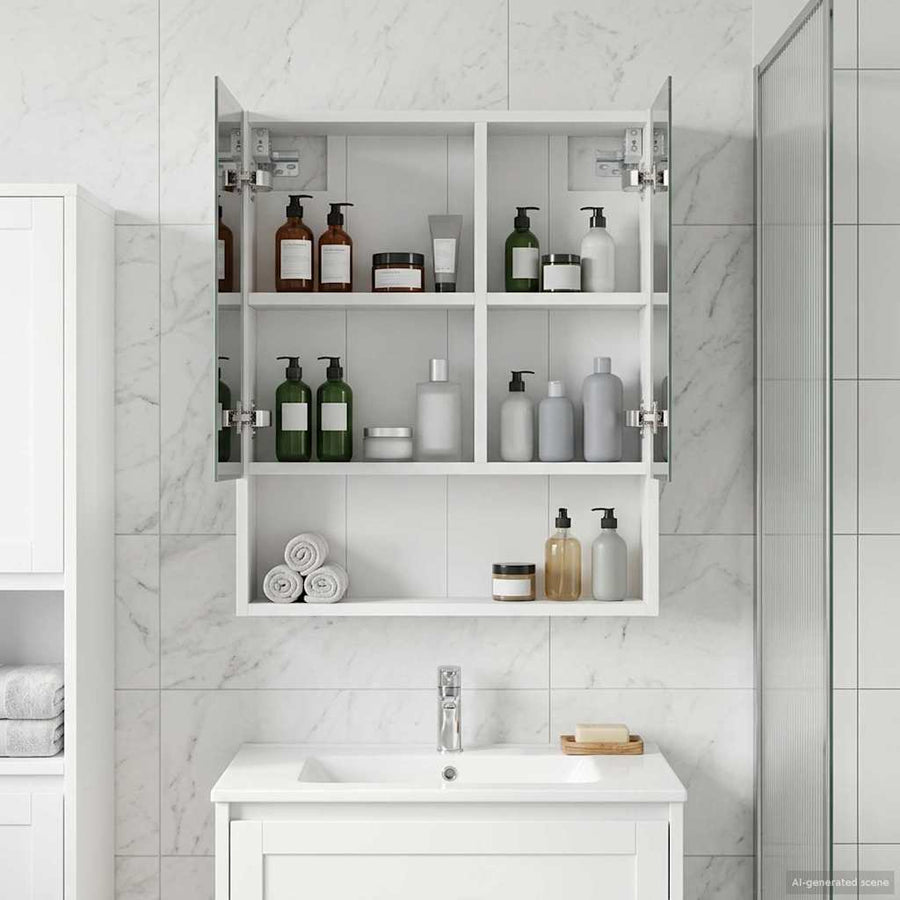 Badkamer spiegelkast Wit 50 x 14,5 x 70 cm Bewerkt hout