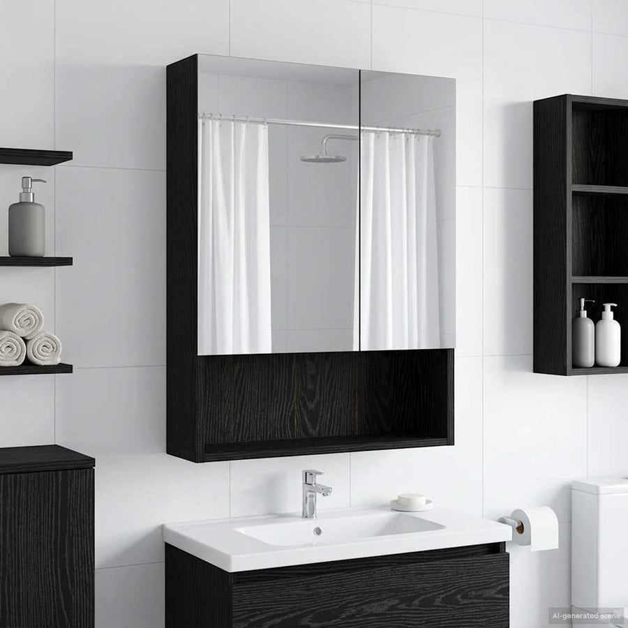 Badkamer spiegelkast Zwart Eiken 50 x 14,5 x 70 cm Bewerkt hout