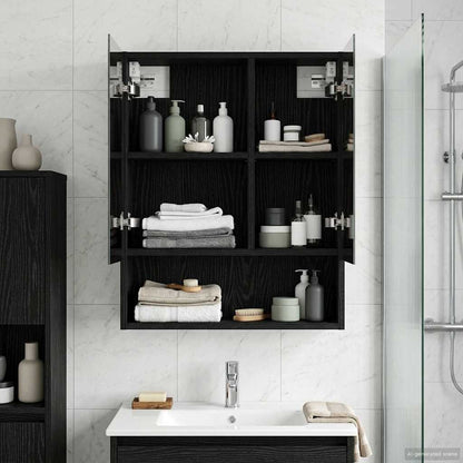 Badkamer spiegelkast Zwart Eiken 50 x 14,5 x 70 cm Bewerkt hout