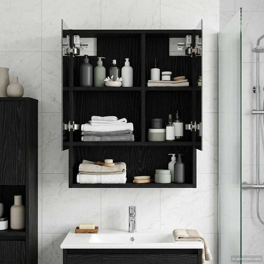 Badkamer spiegelkast Zwart Eiken 50 x 14,5 x 70 cm Bewerkt hout