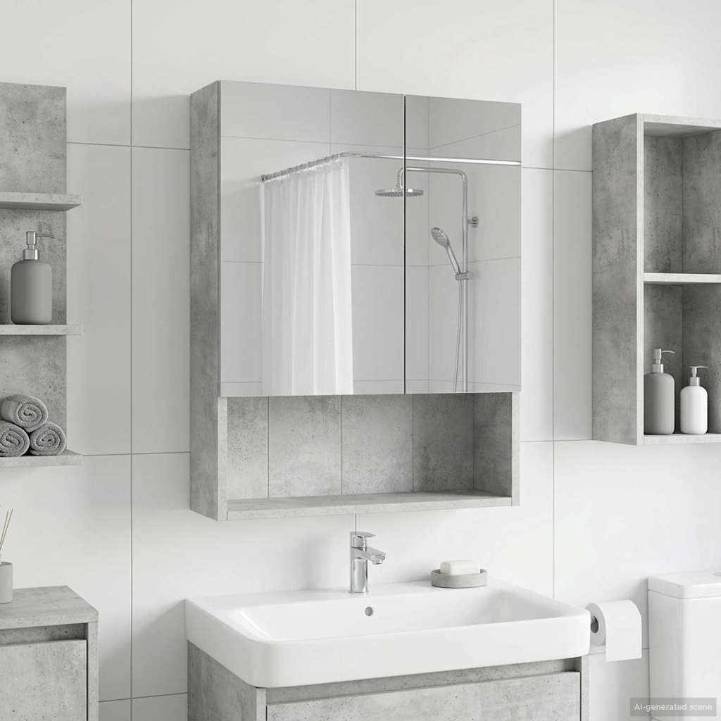 Badkamer spiegelkast Beton Grijs 50 x 14,5 x 70 cm Bewerkt hout