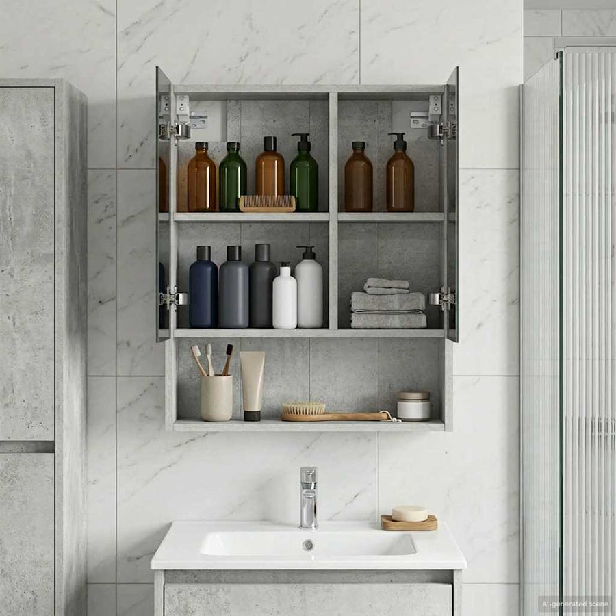 Badkamer spiegelkast Beton Grijs 50 x 14,5 x 70 cm Bewerkt hout