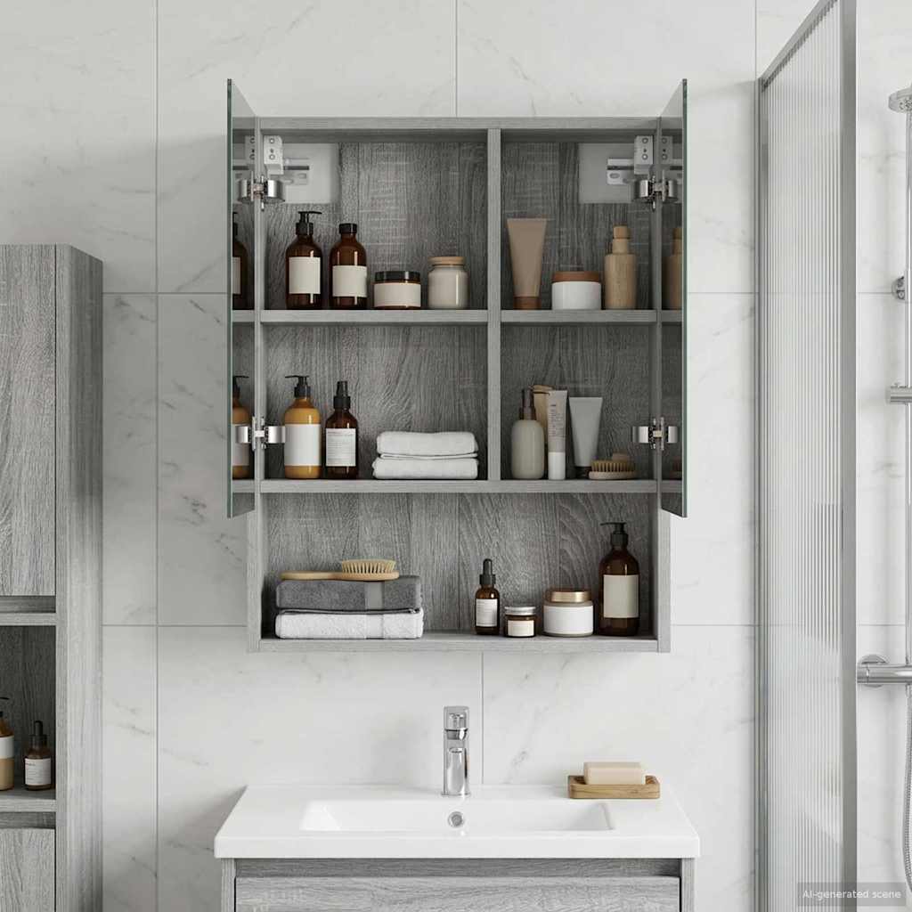 Badkamer spiegelkast met plank Grijs Sonoma 50 x 14,5 x 70 cm