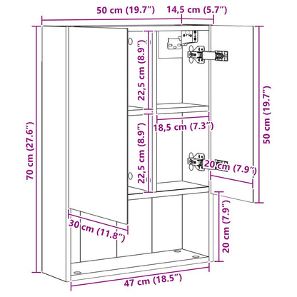Badkamer spiegelkast met plank Grijs Sonoma 50 x 14,5 x 70 cm