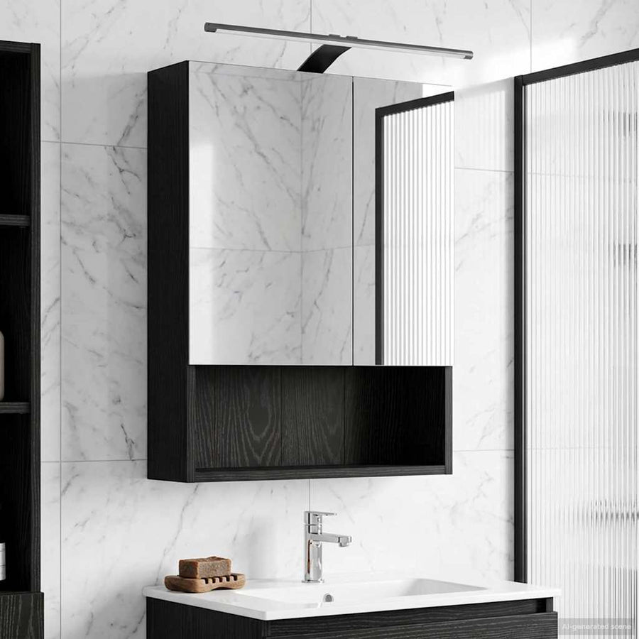 Badkamer spiegelkast Zwart Eiken 50 x 14,5 x 70 cm Bewerkt hout