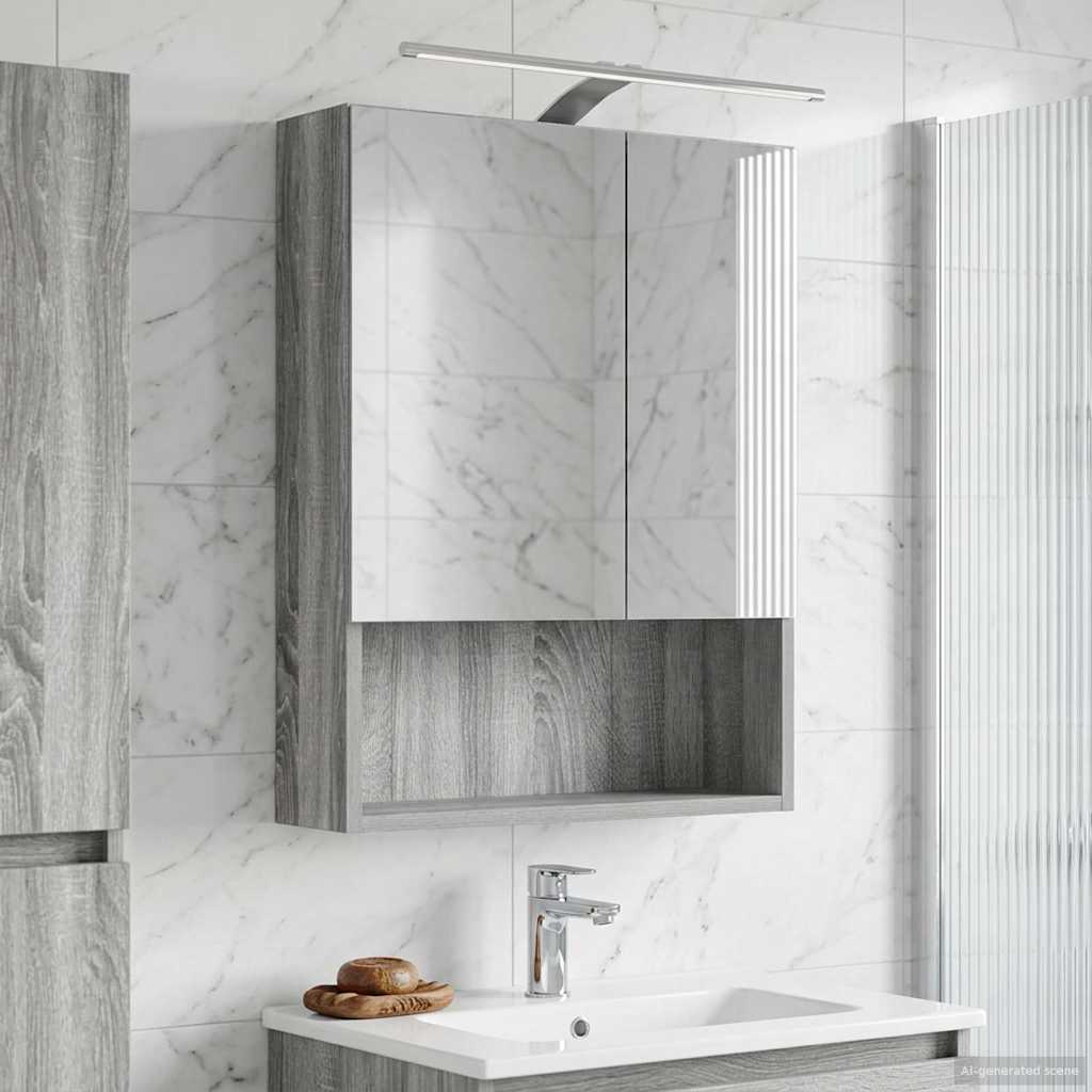 Badkamer spiegelkast met plank Grijs Sonoma 50 x 14,5 x 70 cm