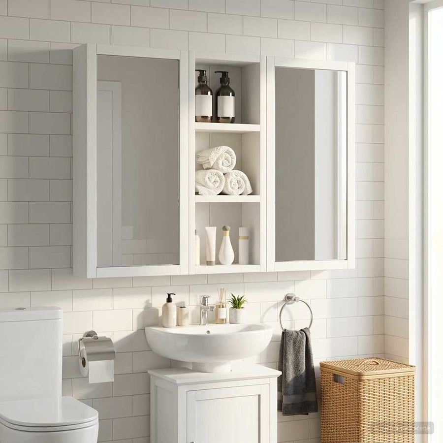 Badkamer wandkast Wit 20 x 10 x 50 cm Geconstrueerd hout
