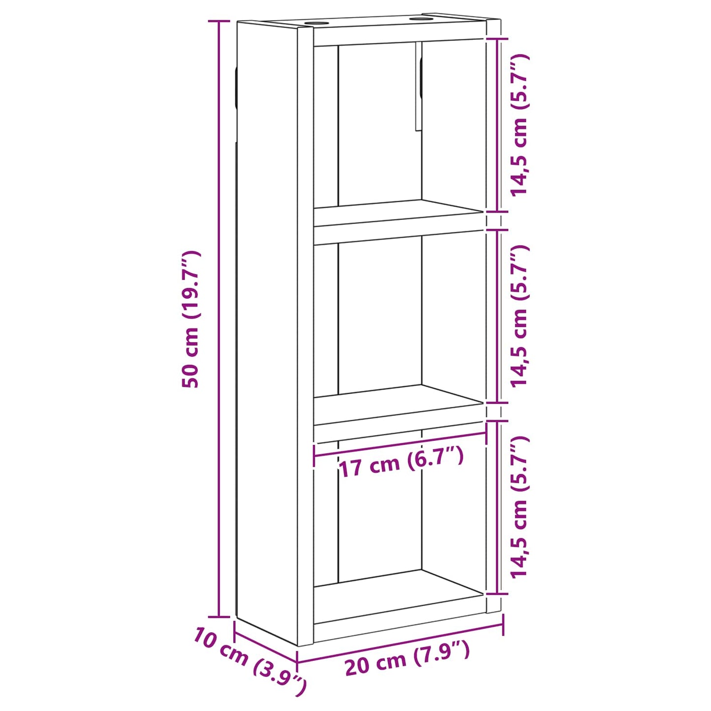 Badkamer wandkast met plank Ambachtelijk eiken 20 x 10 x 50 cm