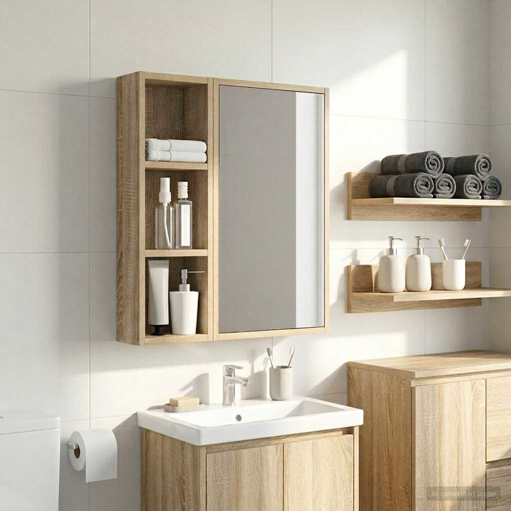 Badkamer wandkast met plank Sonoma Eiken 20 x 10 x 60,5 cm