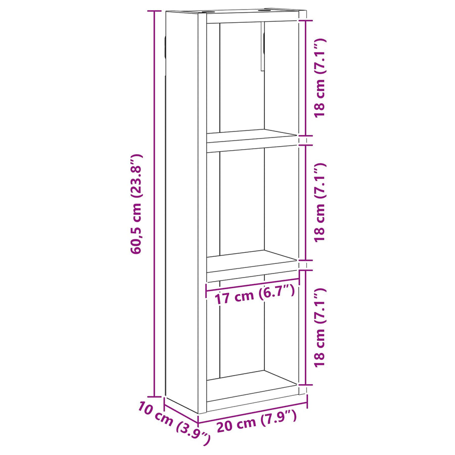 Badkamer wandkast met plank Grijze Sonoma 20 x 10 x 60,5 cm