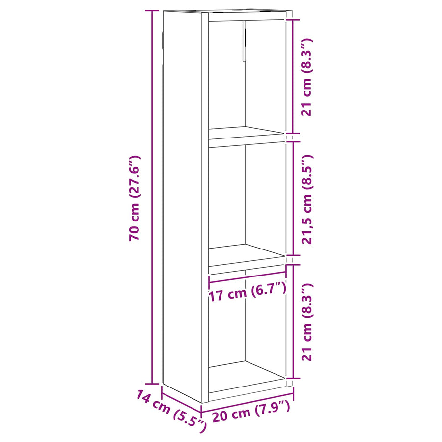 Badkamer wandkast met plank Grijze Sonoma 20 x 14 x 70 cm