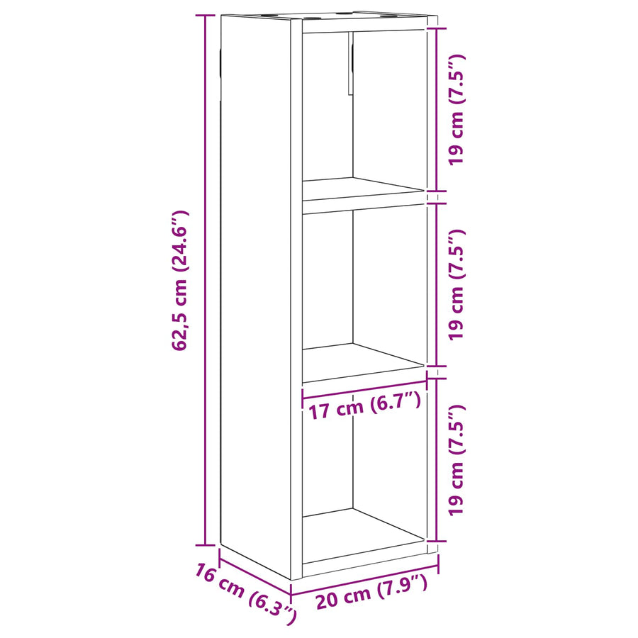 Badkamer wandkast met plank Grijze Sonoma 20 x 16 x 62,5 cm