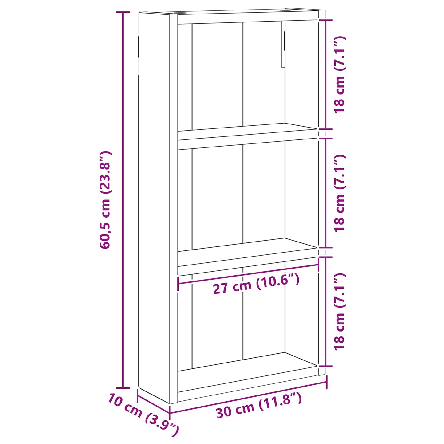 Badkamer wandkast Wit 30 x 10 x 60,5 cm Geconstrueerd hout