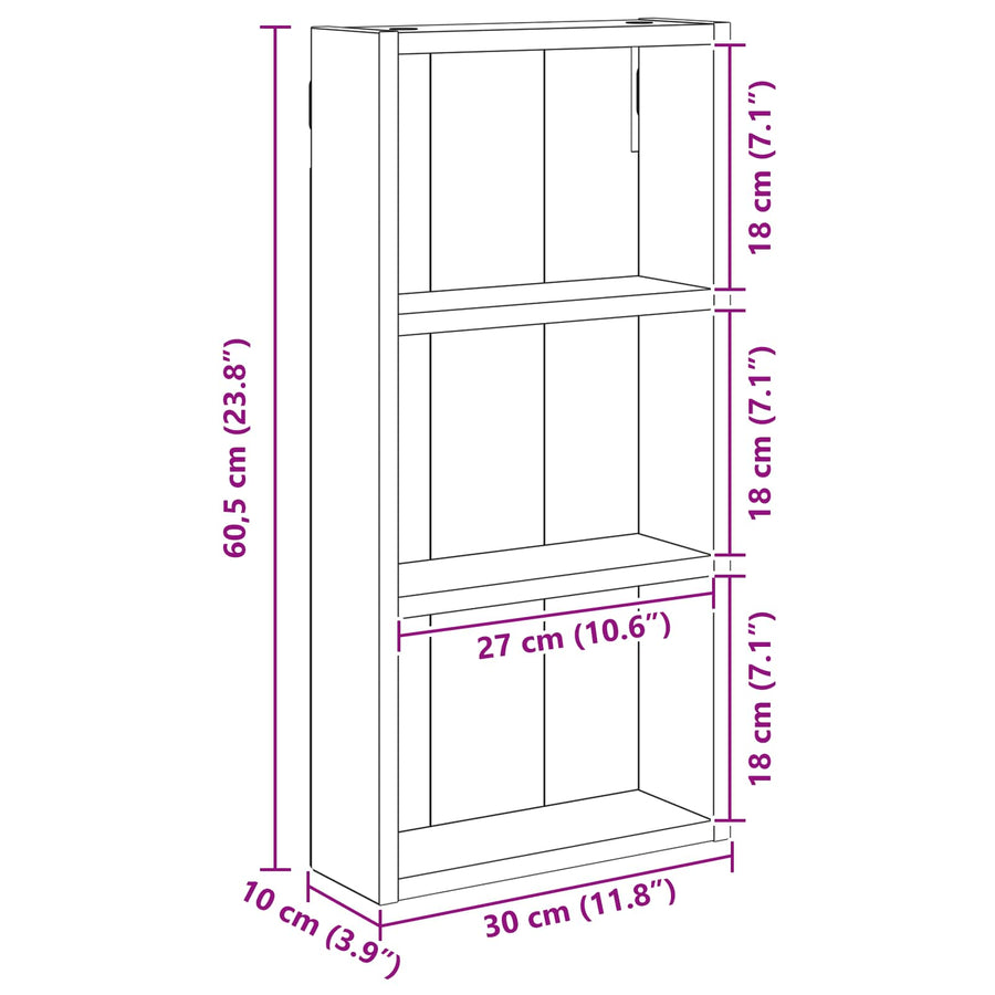 Badkamer wandkast met plank Zwarte Eik 30 x 10 x 60,5 cm
