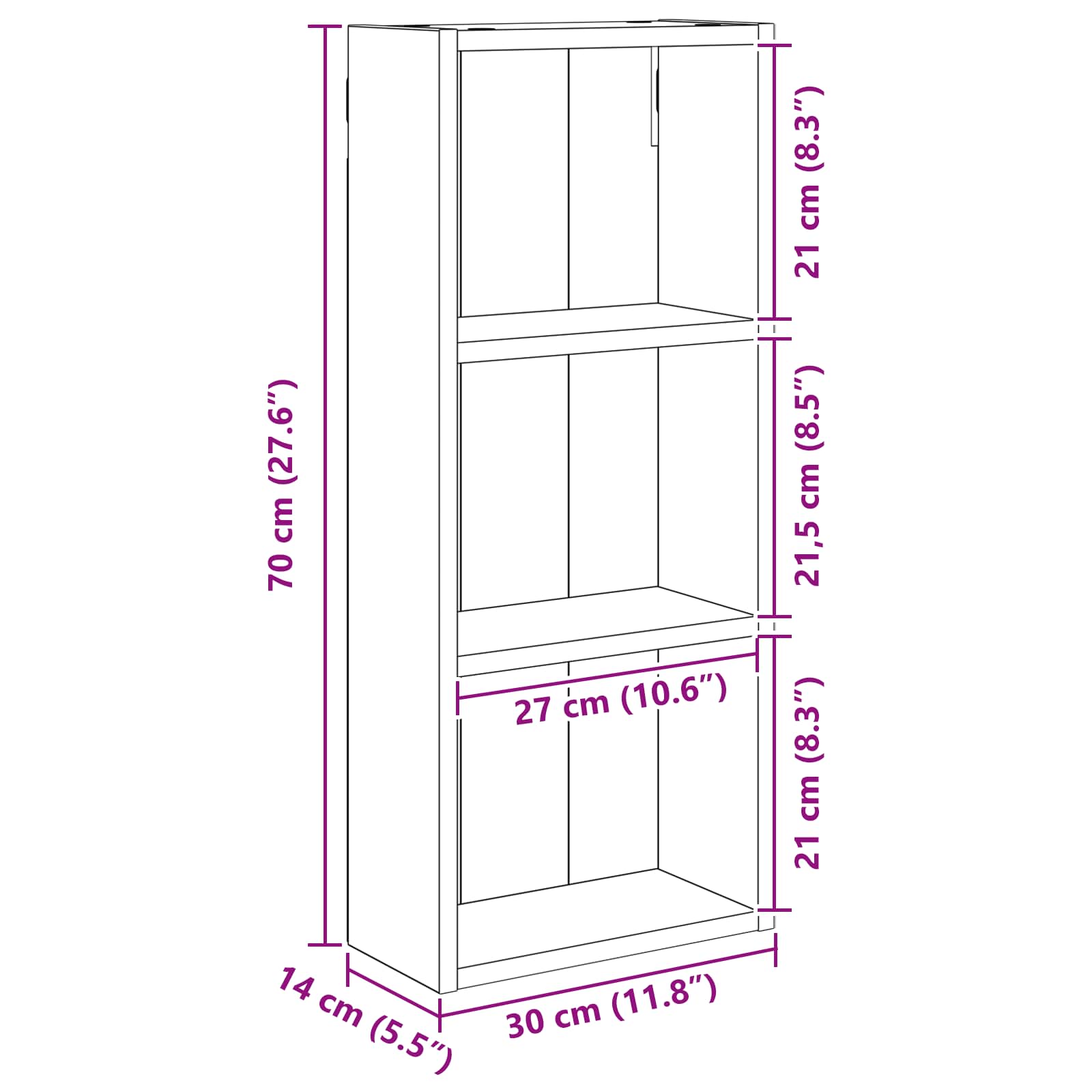 Badkamer wandkast met plank Sonoma Eiken 30 x 14 x 70 cm