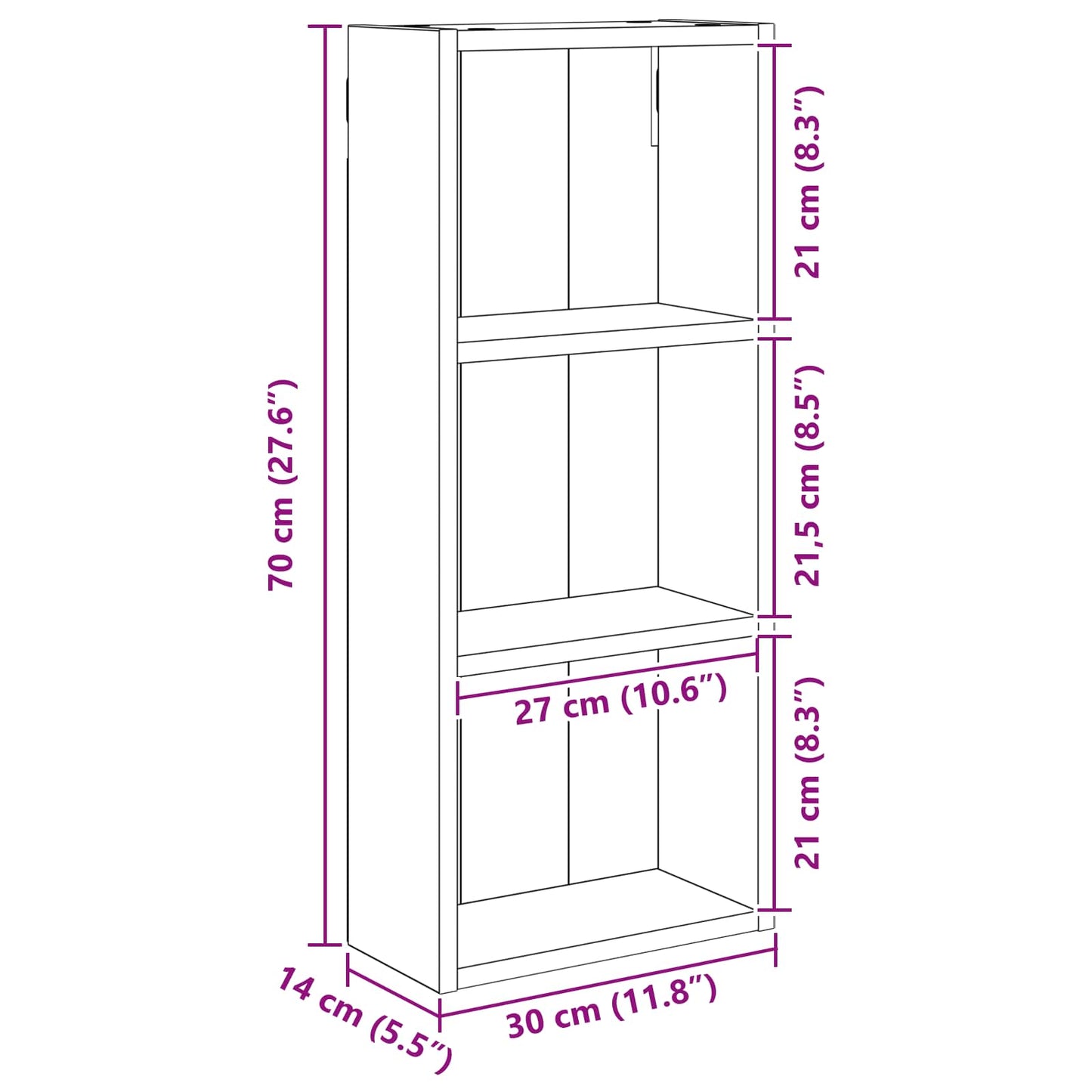 Badkamer wandkast met plank Beton Grijs 30 x 14 x 70 cm