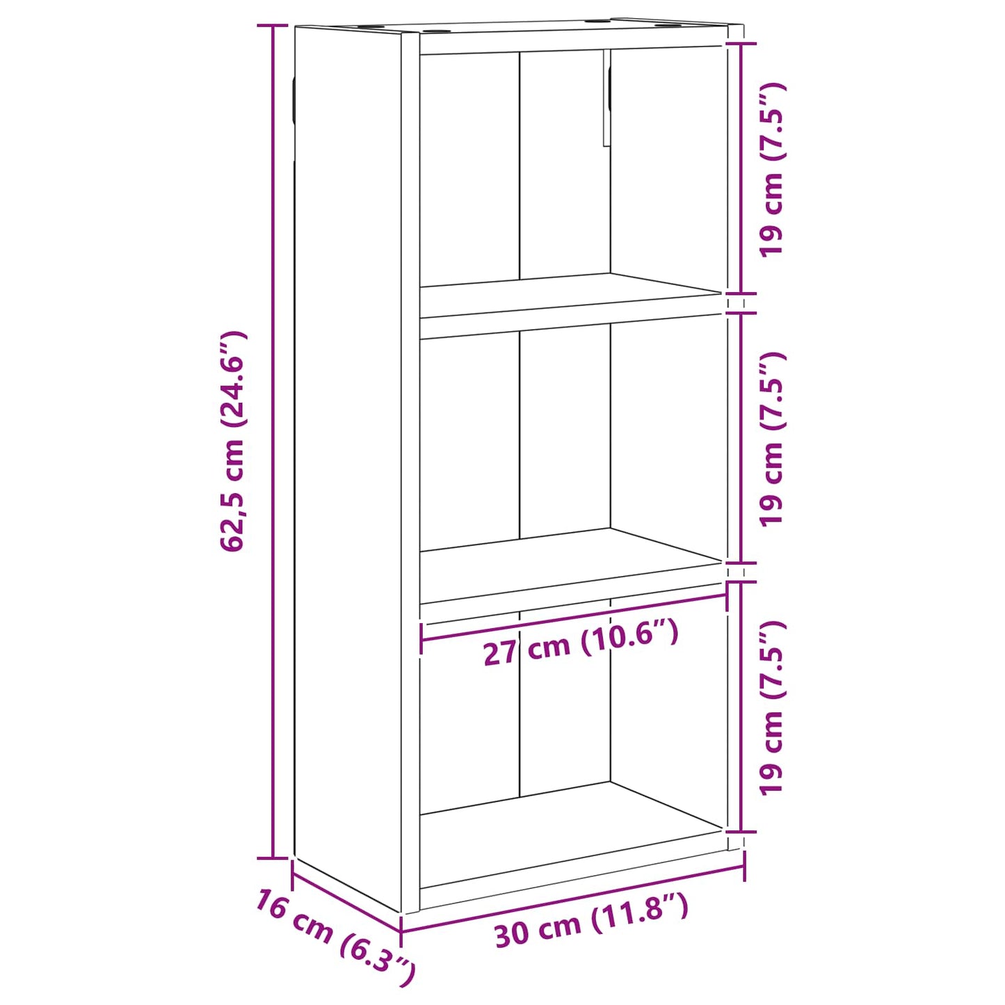 Badkamer wandkast Oudhout 30 x 16 x 62,5 cm Geconstrueerd hout