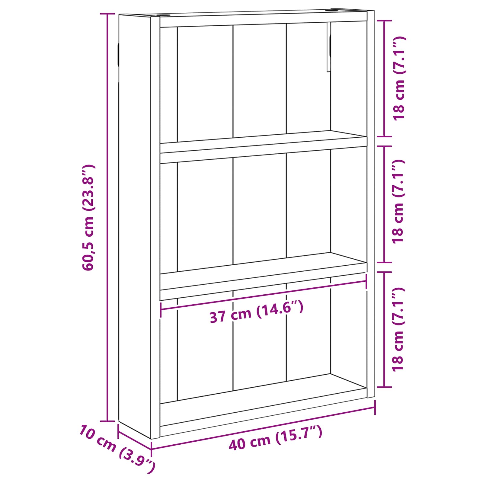Badkamer wandkast Wit 40 x 10 x 60,5 cm Geconstrueerd hout