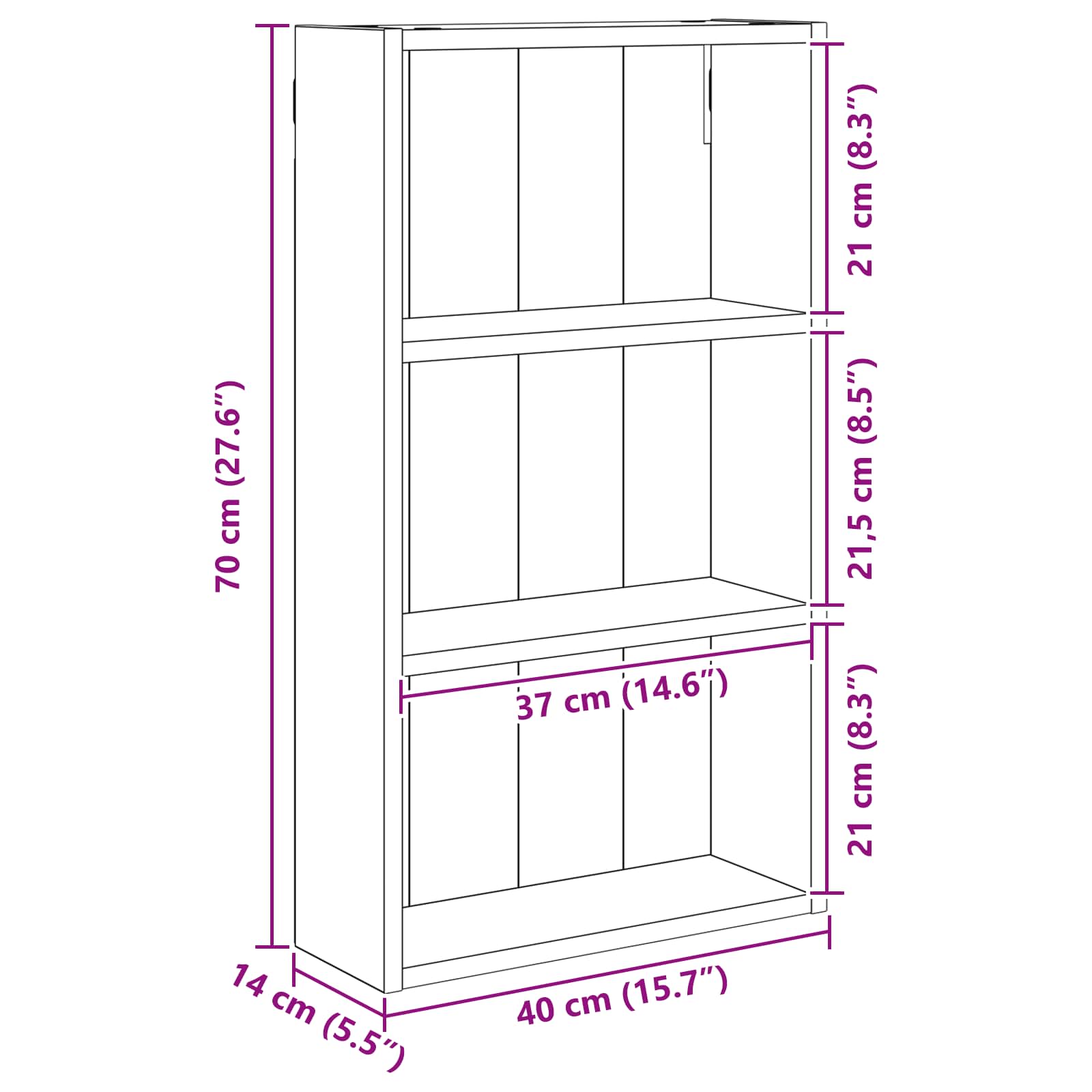 Badkamer wandkast Zwarte Eik 40 x 14 x 70 cm Geconstrueerd hout