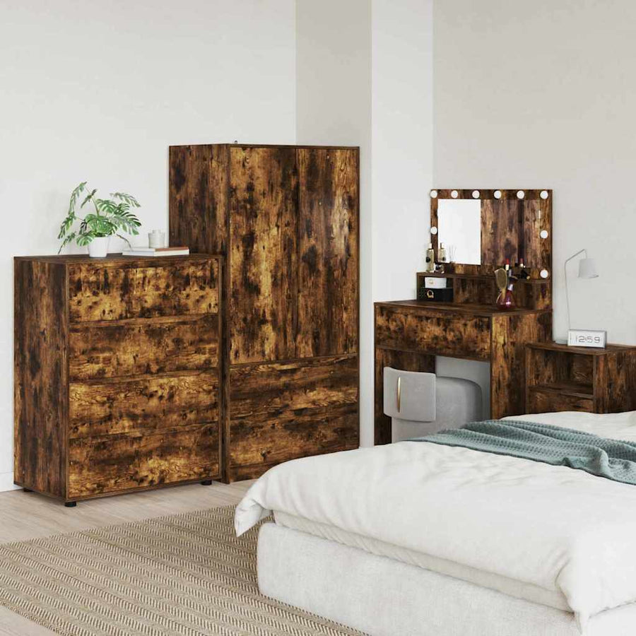 Opslagkasten 2 pcs Gerookt eiken 80 x 48 x 105 cm Bewerkt hout