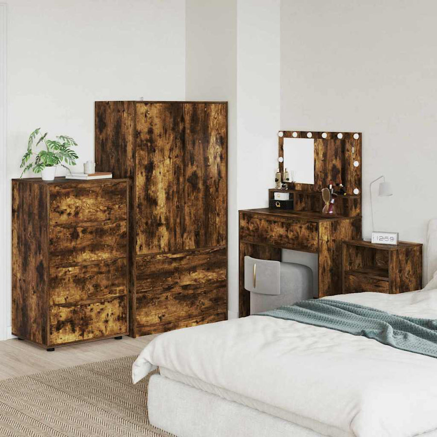 Opslagkasten 2 pcs Gerookt eiken 60 x 48 x 105 cm Bewerkt hout