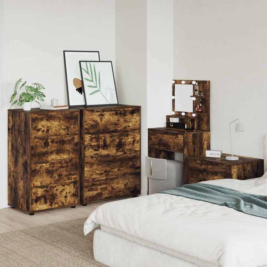 Opslagkasten 2 pcs Gerookt eiken 60 x 48 x 105 cm Bewerkt hout