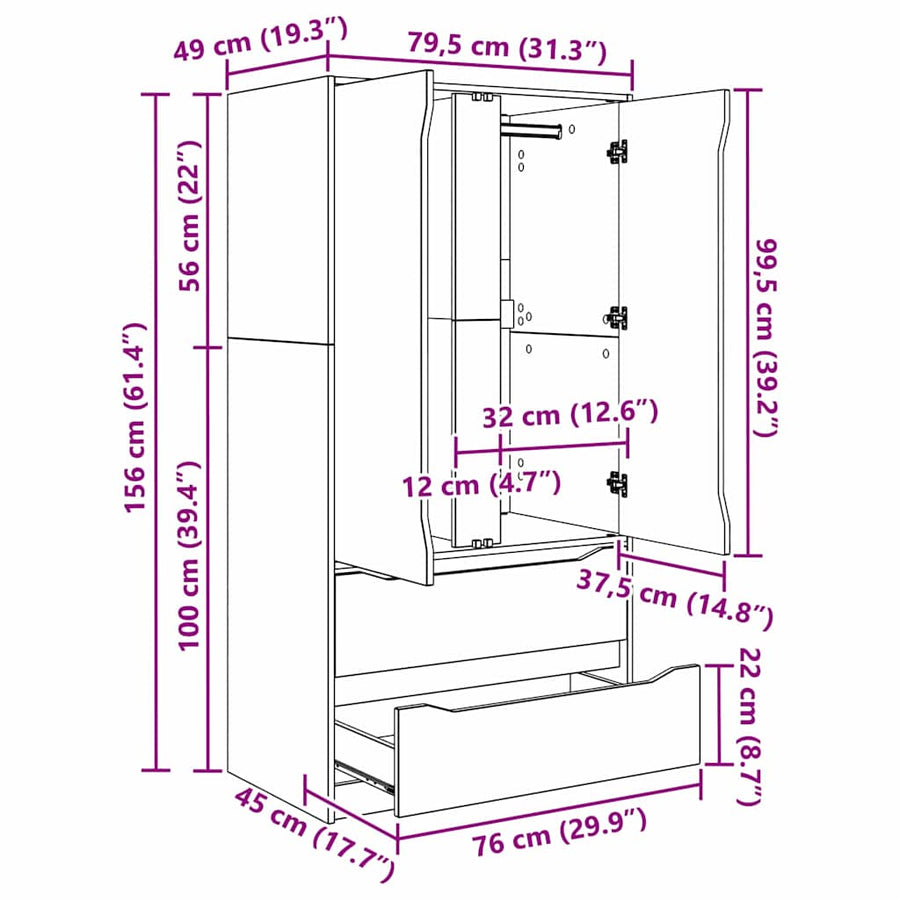 Badkamer Kast Grijs Sonoma 79,5 x 49 x 156 cm Bewerkt hout