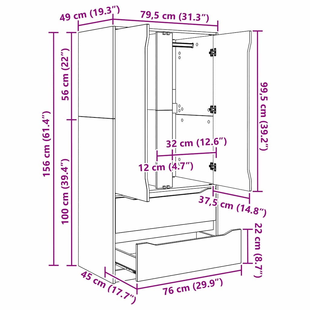 Badkamer Kast Artisan Eiken 79,5 x 49 x 156 cm Bewerkt hout