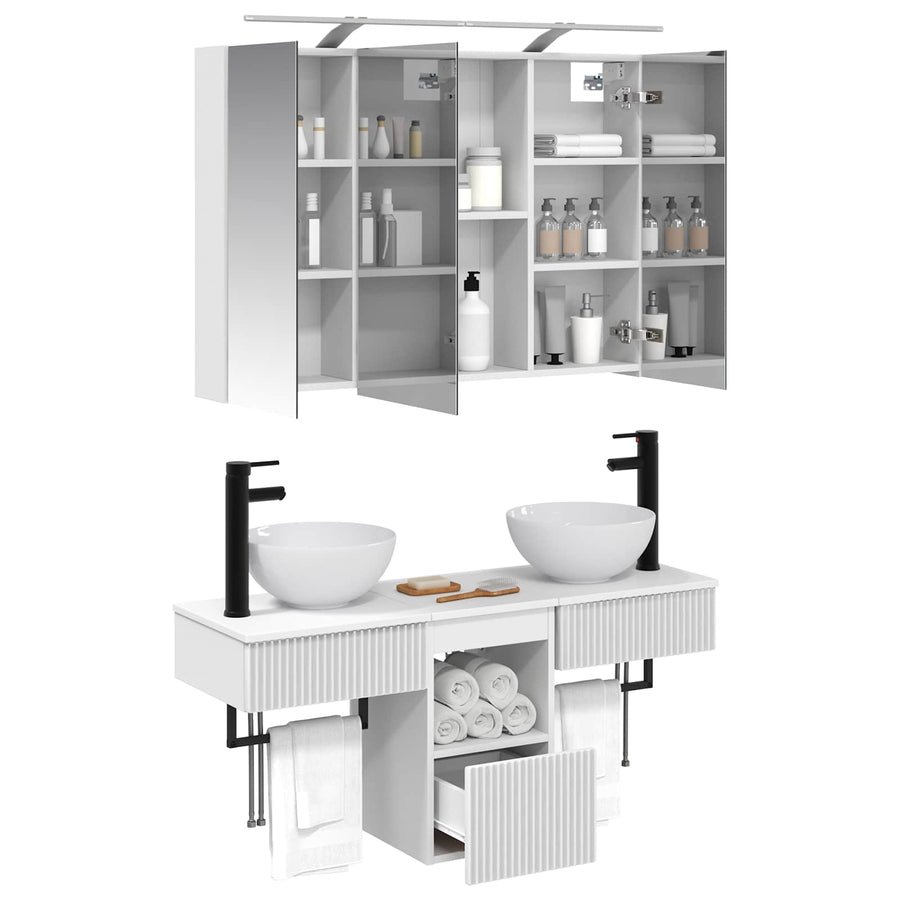 Badkamerkastenset 4 pcs Wit 100 x 14,5 x 70 cm Bewerkt hout