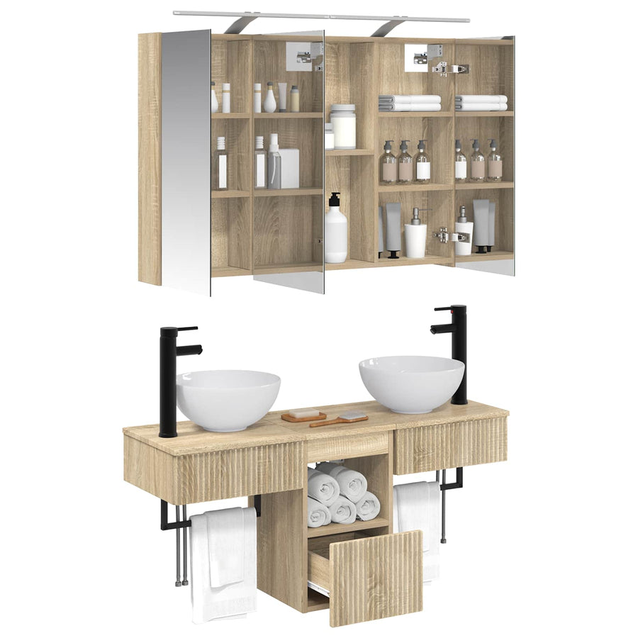 Badkamerkastenset 4 pcs Sonoma Eiken 100 x 14,5 x 70 cm