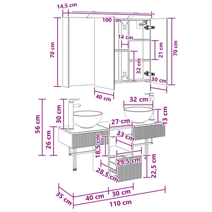 Badkamerkastenset 4 pcs Sonoma Eiken 100 x 14,5 x 70 cm