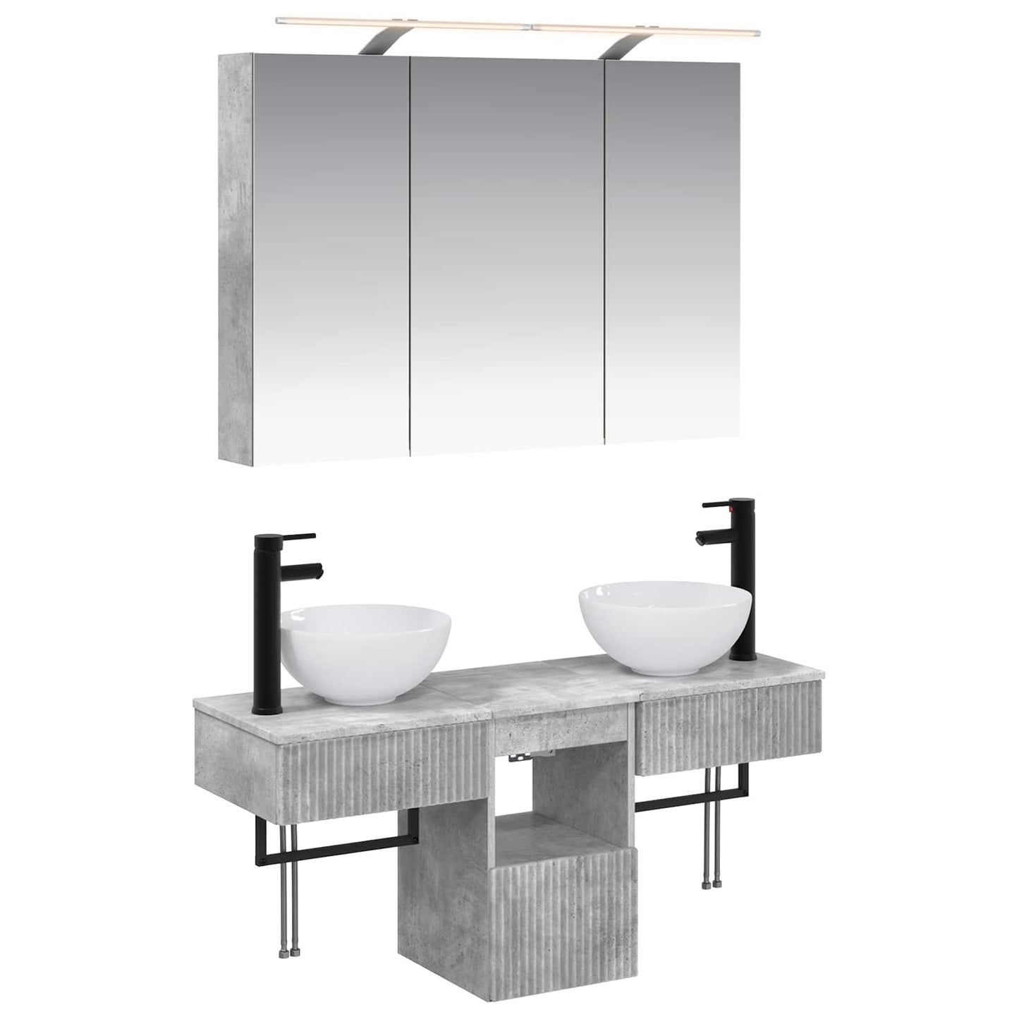 Badkamerkastenset 4 pcs Betongrijs 100 x 14,5 x 70 cm
