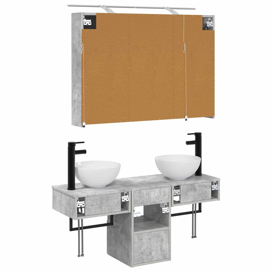 Badkamerkastenset 4 pcs Betongrijs 100 x 14,5 x 70 cm