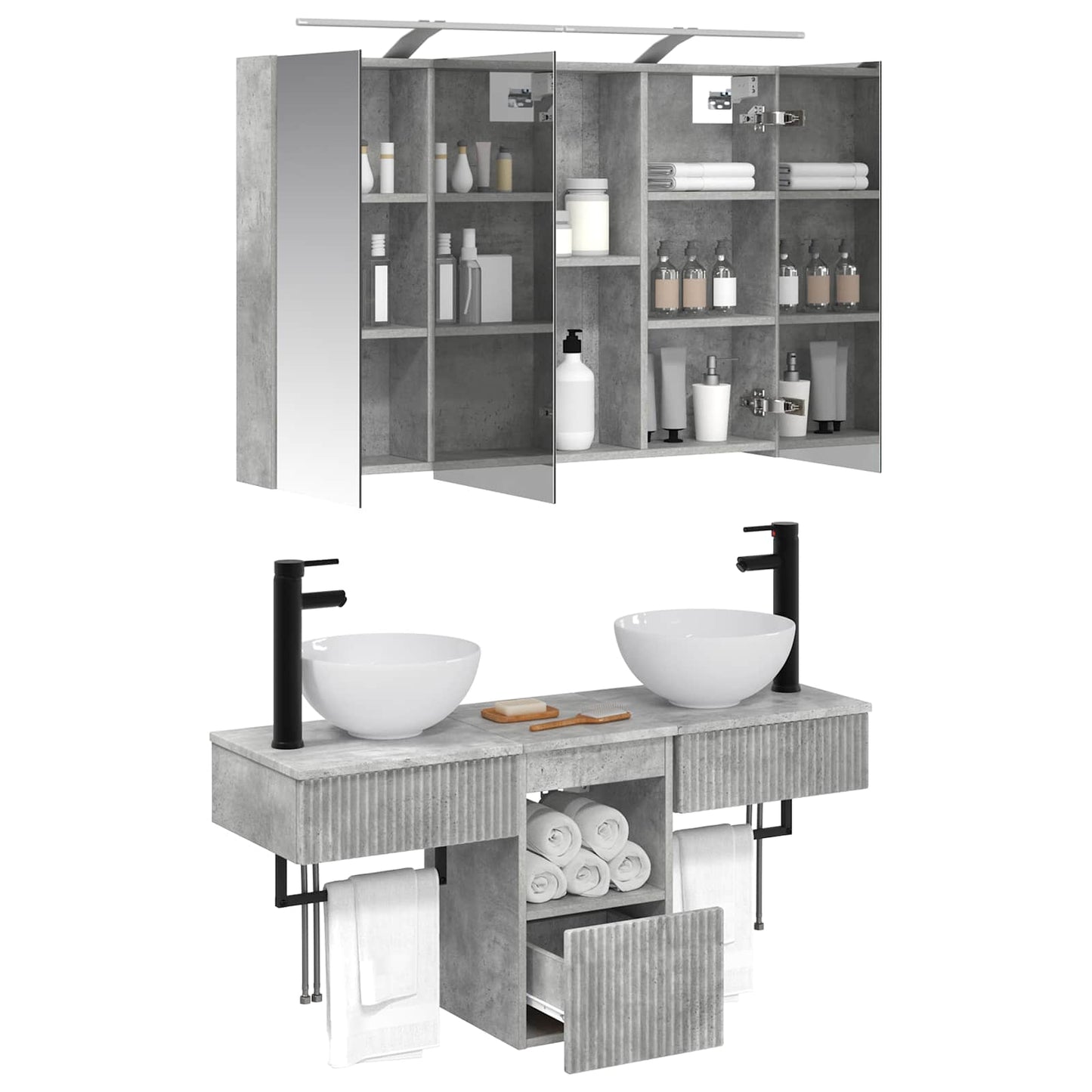 Badkamerkastenset 4 pcs Betongrijs 100 x 14,5 x 70 cm
