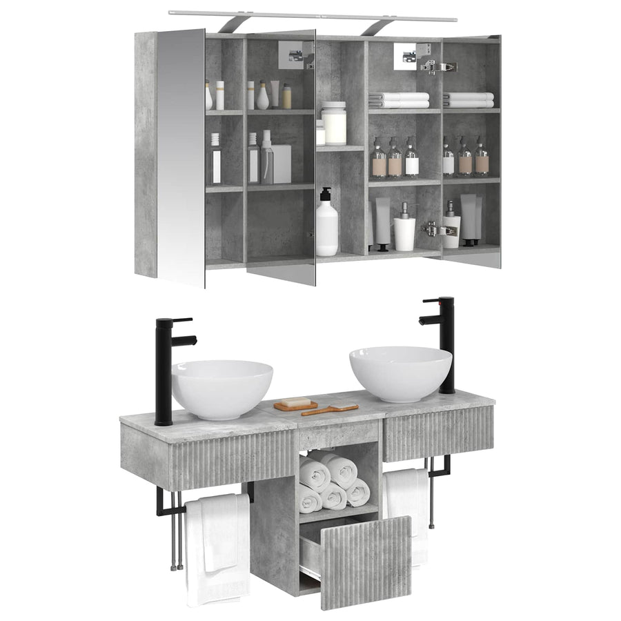 Badkamerkastenset 4 pcs Betongrijs 100 x 14,5 x 70 cm