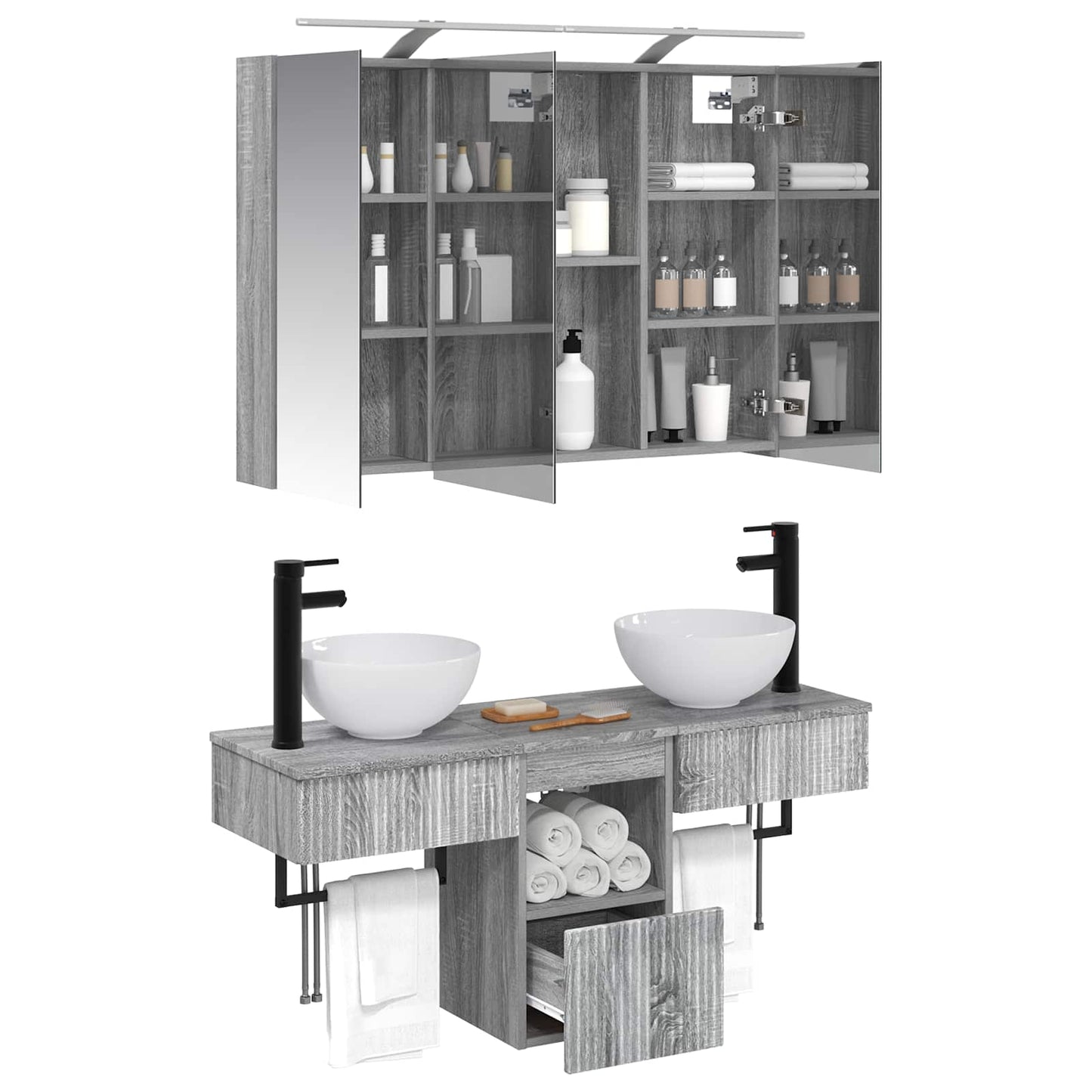 Badkamerkastenset 4 pcs Grijs Sonoma 100 x 14,5 x 70 cm