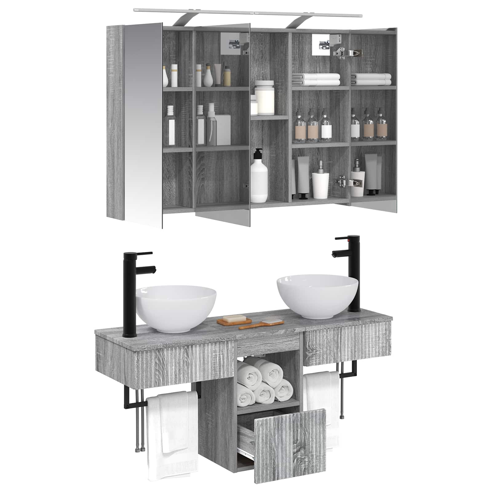 Badkamerkastenset 4 pcs Grijs Sonoma 100 x 14,5 x 70 cm