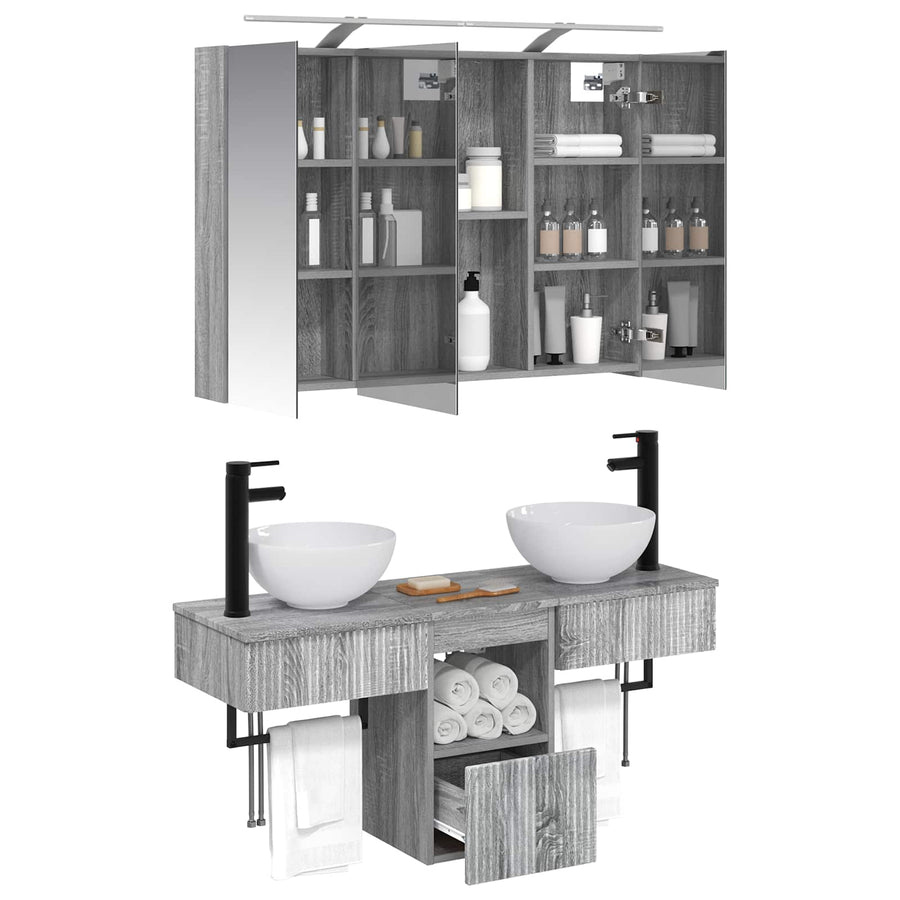 Badkamerkastenset 4 pcs Grijs Sonoma 100 x 14,5 x 70 cm